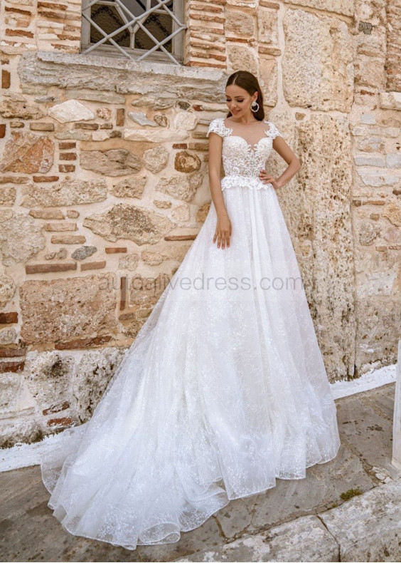 Cap Sleeve Beaded Ivory Lace Wedding Dress